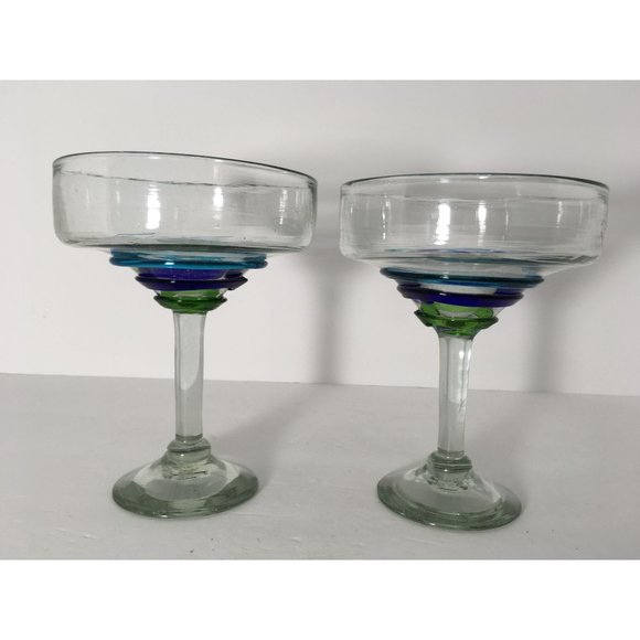 Hand Blown Colorful Mexico Margarita Lot of 2 Glasses - Picture 1 of 3